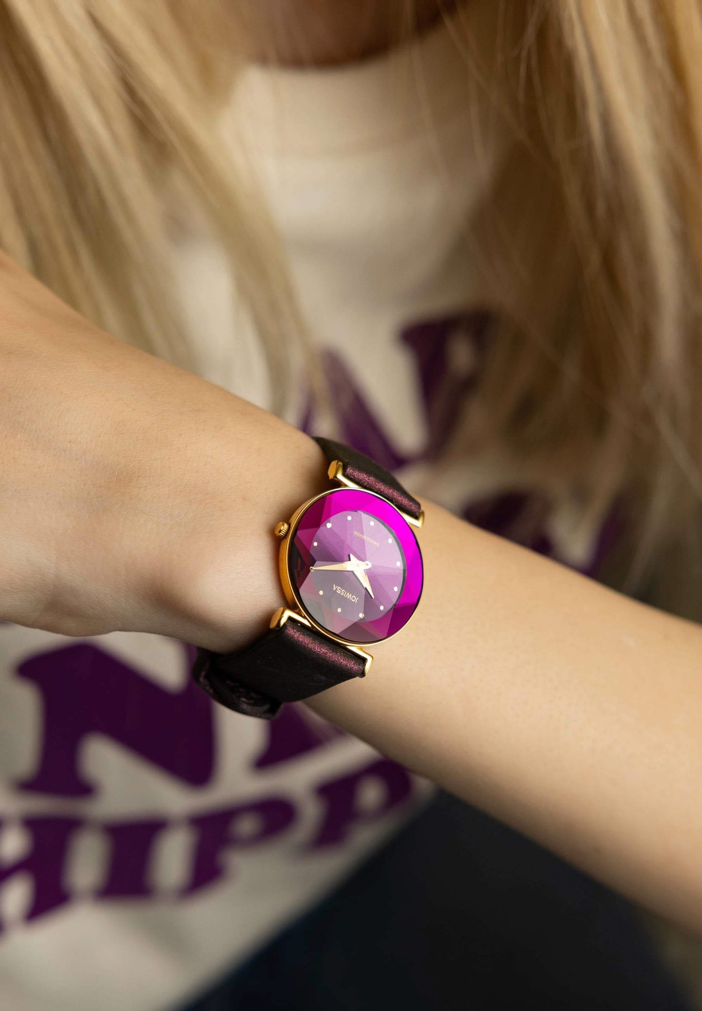 Jowissa watch for women - with purple strap and purple dial - all swiss made with gold details