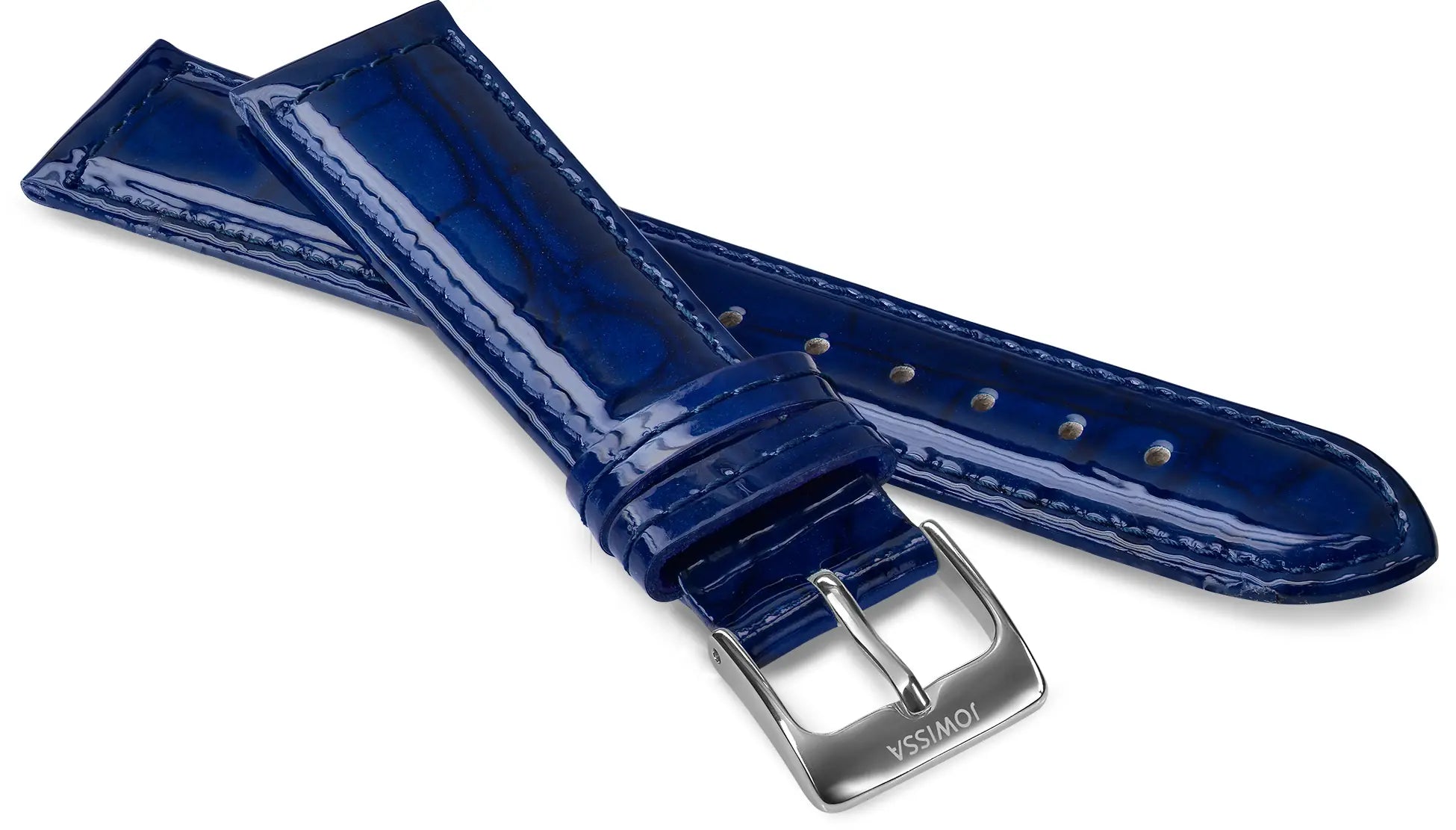 Patent Leather Watch Band 18mm Dark Blue with Silver Buckle High