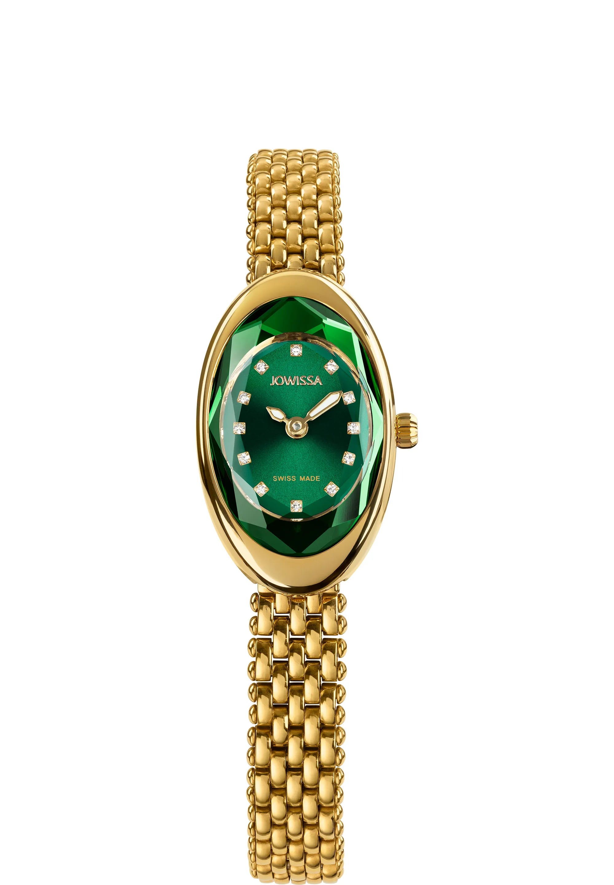 Facet Oval Petite Forest Green Dial Gold Milanese Mini Watch 