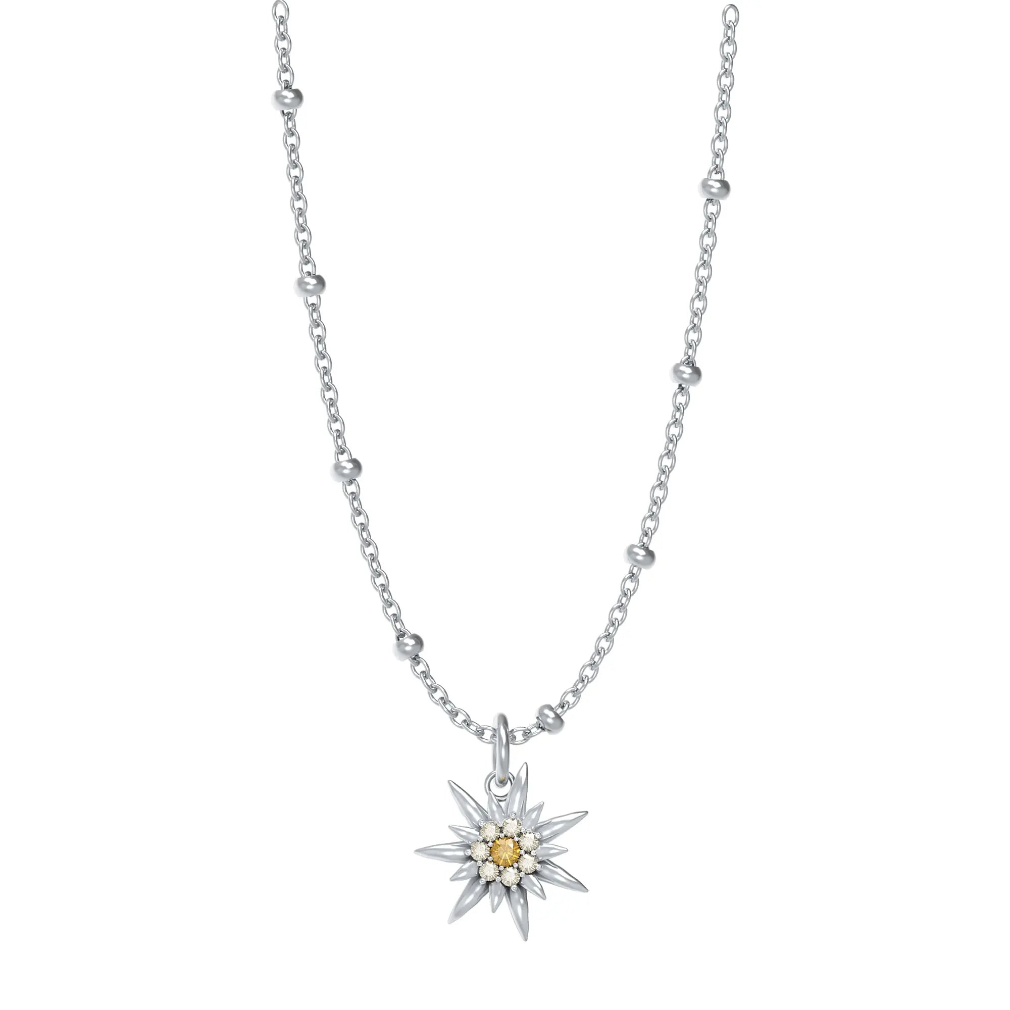 Collier Ras-du-cou Femme Avec Grand Pendentif Fleur Ivoire - Argent 925 - Longueur 46.5 Cm