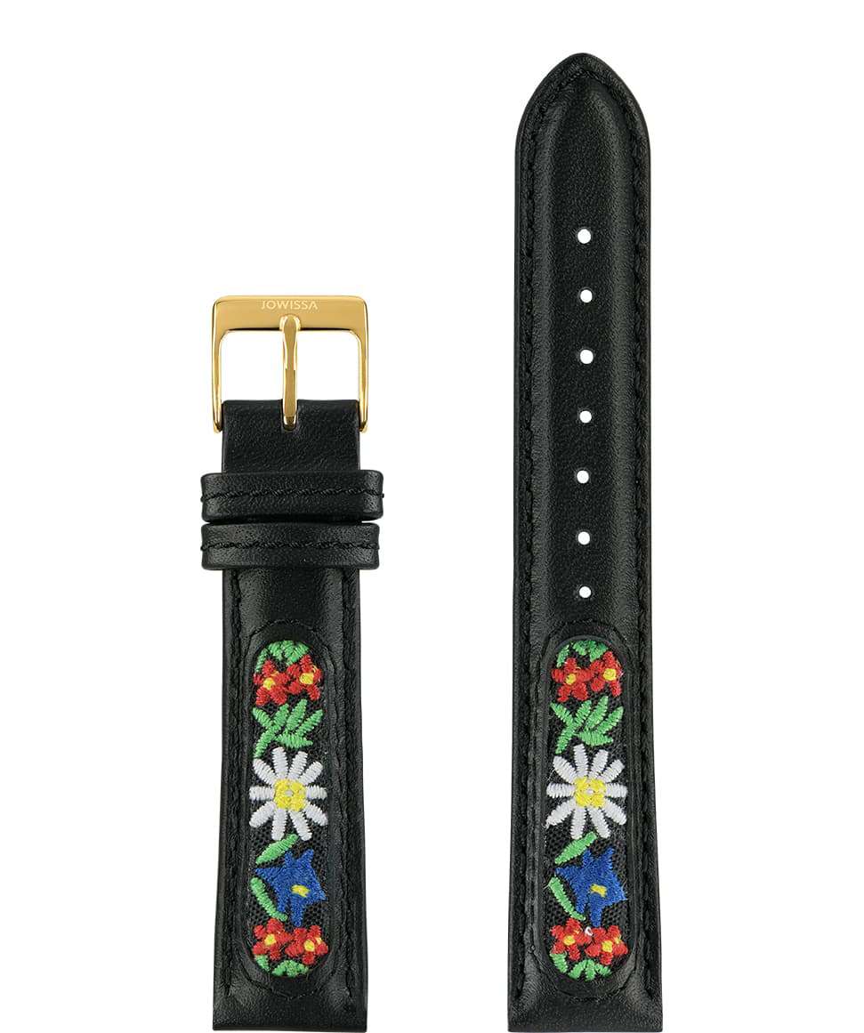 Buy Leather Watch Band with Swiss Flower Embroidery
