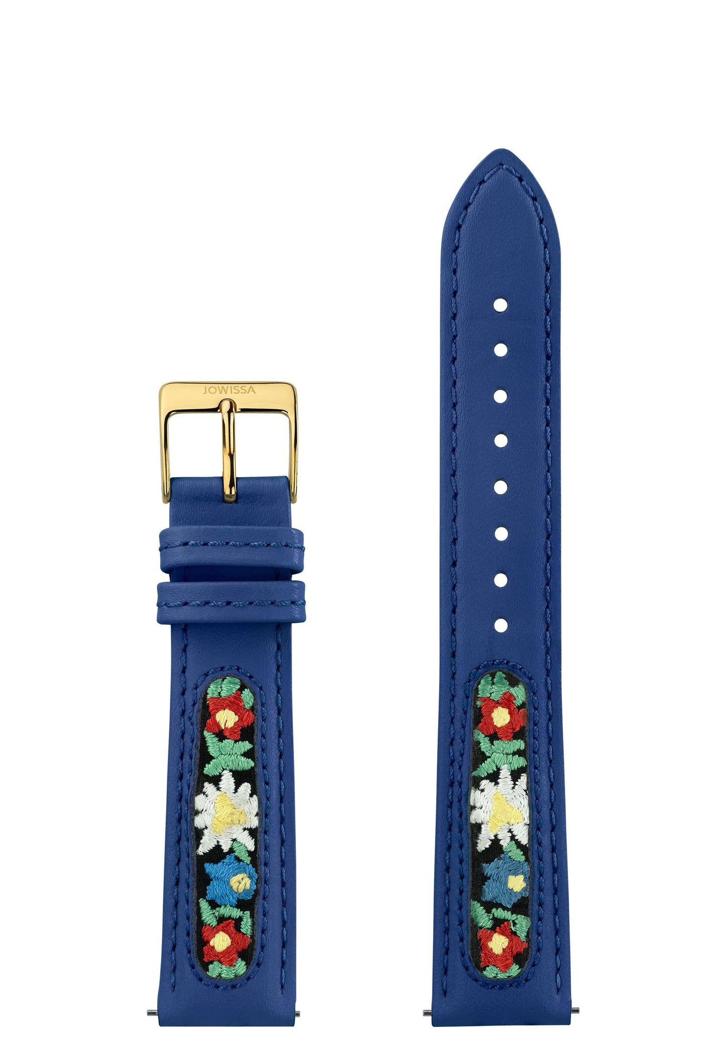 E3.1501.L Jowissa 18 mm, Watch Strap blue ethno, Genuine Leather Front View - Uhrenarmband, blau ethno, echtes Leder, Vorderseite - Bracelet de montre, ethno bleu, en cuir véritable, Vue de face - Watch Strap, etno blu, cuoio genuino, vista frontale - Mira la correa, etno azul, cuero auténtico, Vista de frente