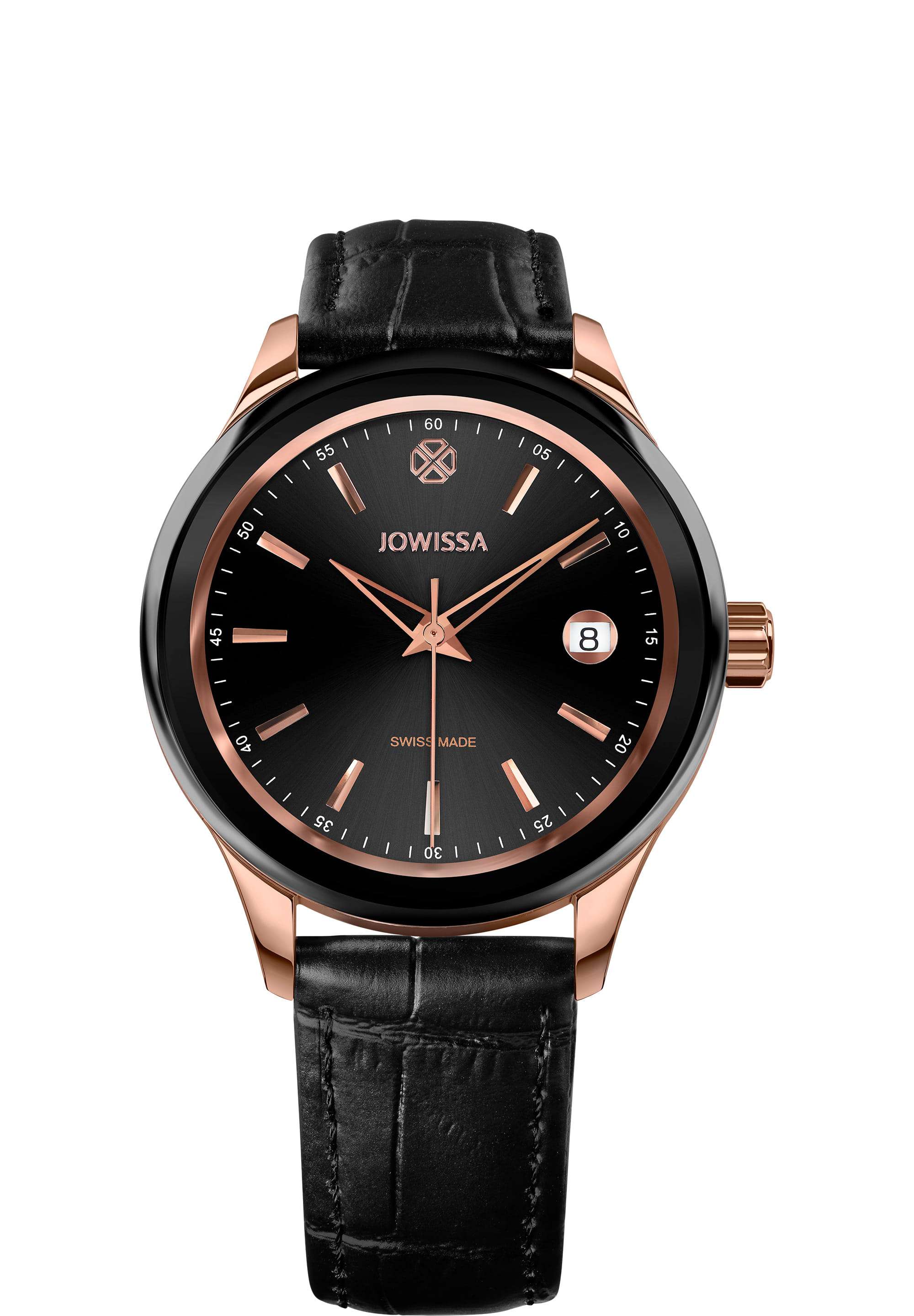 Tiro Black Dress Watch with Rose Gold Case and Leather Band 38mm Swiss Made J4.204.M Tiro Black Dress Watch with Rose Gold Case and Leather Band 38mm Swiss Made J4.204.M
