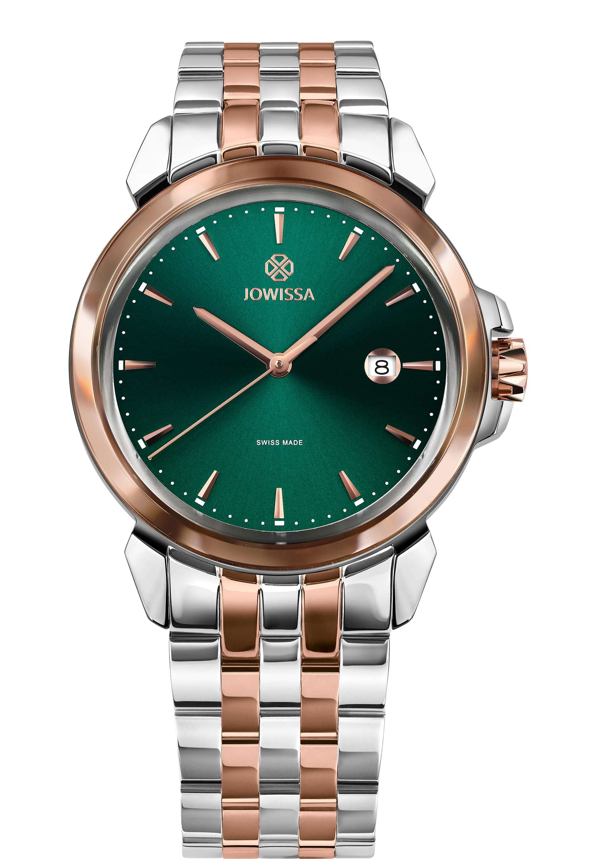 LeWy 3 Green Dial Men's Dress Watch Swiss Quartz Rose Gold Silver Band 42mm Swiss Made J4.253.L LeWy 3 Green Dial Men's Dress Watch Swiss Quartz Rose Gold Silver Band 42mm Swiss Made J4.253.L