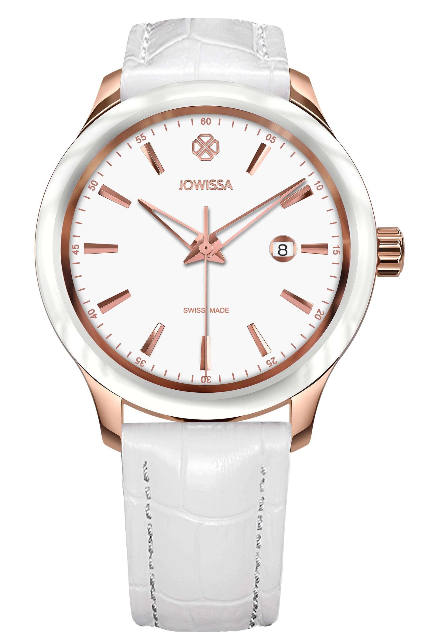 white watch made for ladies - with gold details - watch made in swiss - white leather strap