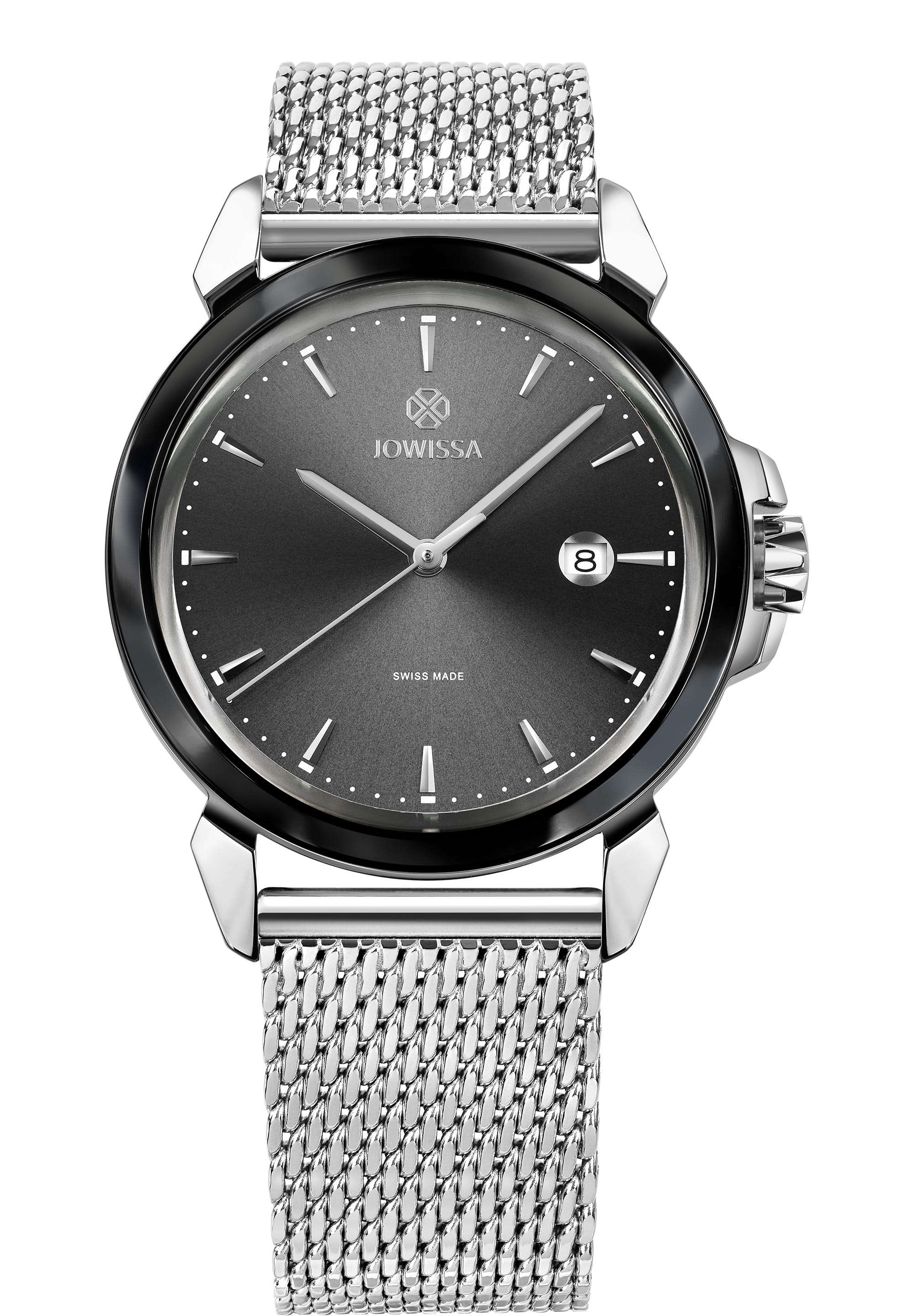 LeWy 3 Men's Dress Watch Swiss Quartz Black Sunray Dial Steel Mesh Band 42mm Swiss Made J4.465.L LeWy 3 Men's Dress Watch Swiss Quartz Black Sunray Dial Steel Mesh Band 42mm Swiss Made J4.465.L