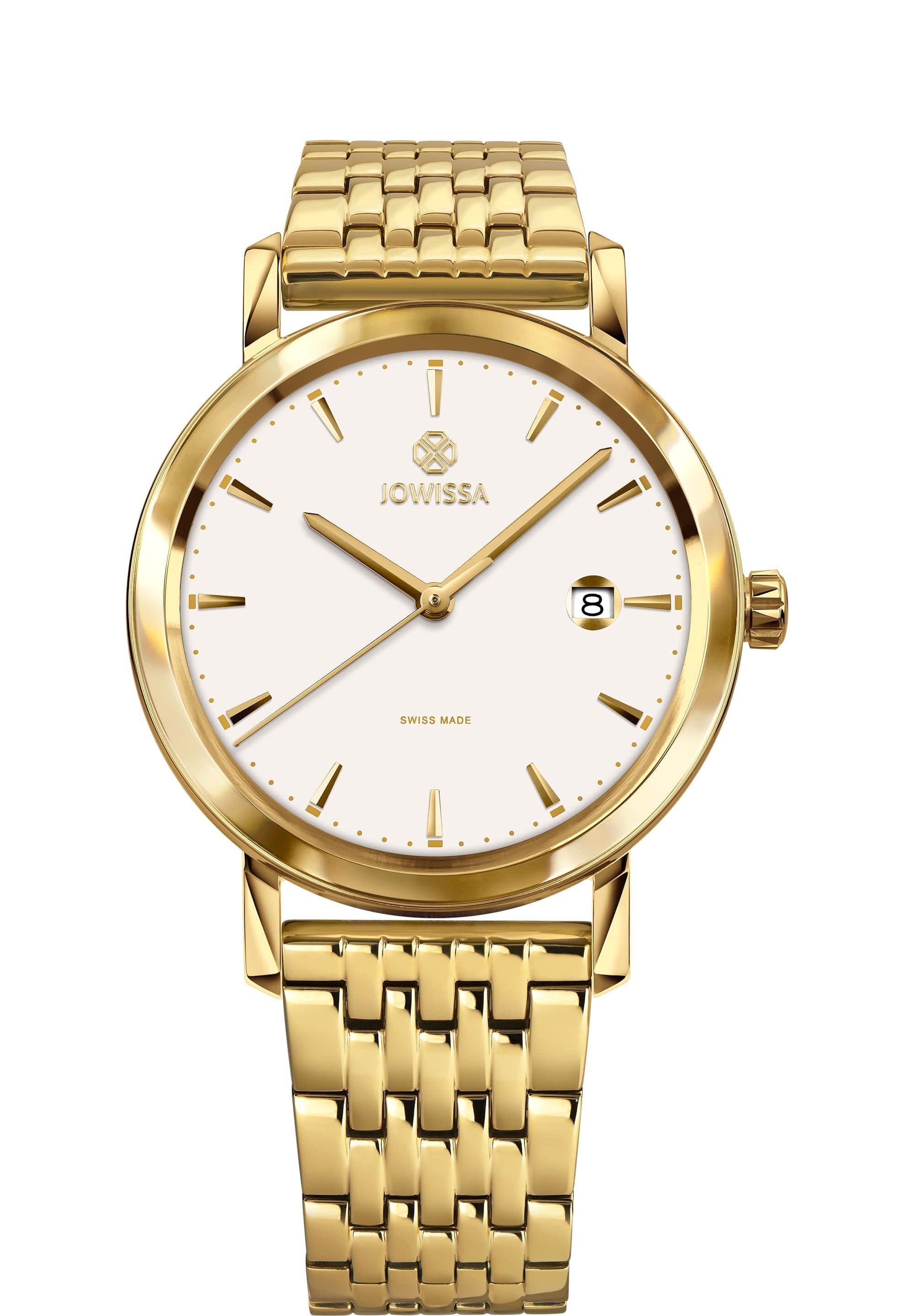 mens gold dress watch Magno Classic Swiss Men's Dress Watch 40mm White Face Gold Case and Bracelet Swiss Made J4.546.L