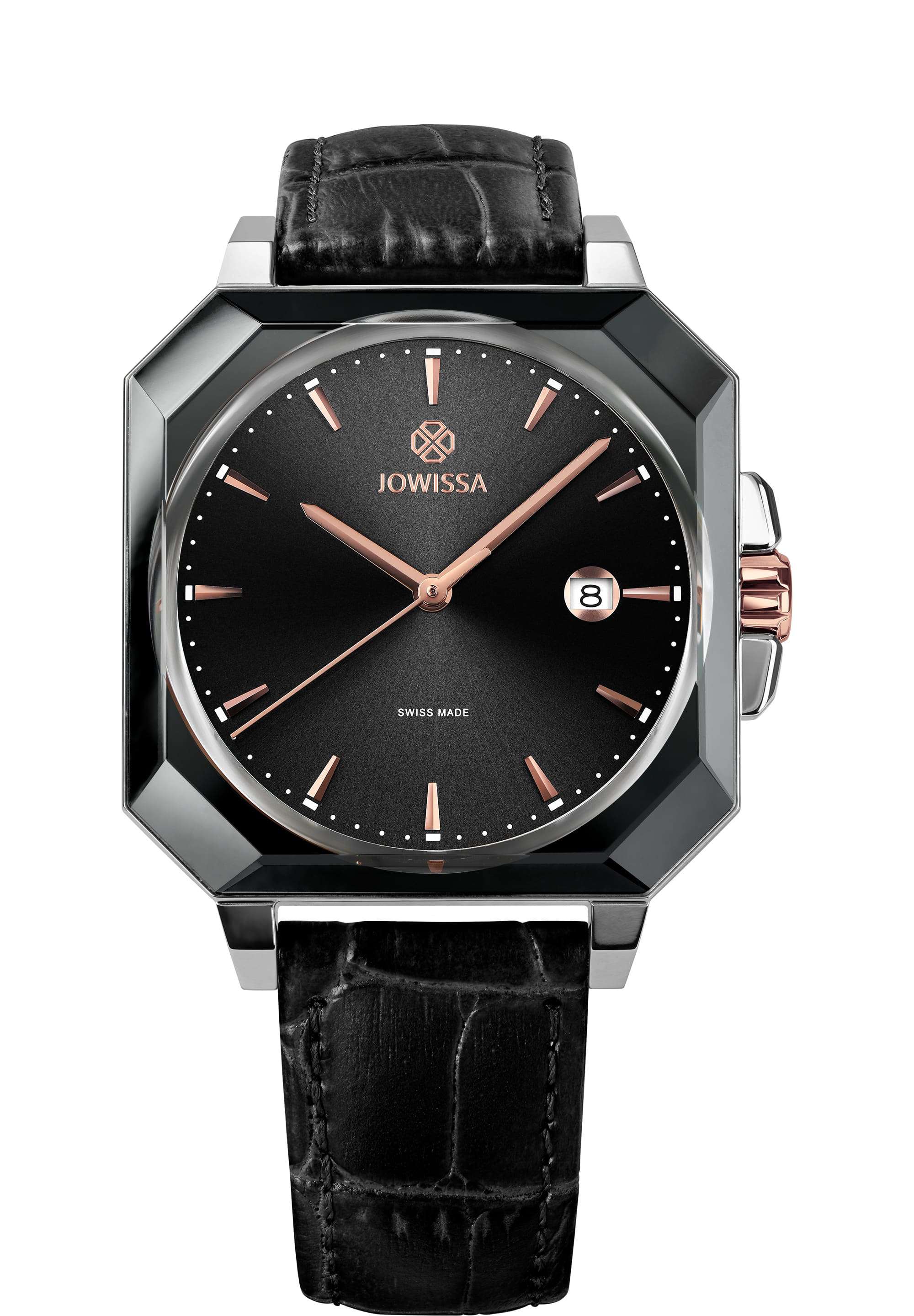 Octa 3 Black Men's Dress Watch Octagonal Case 40mm Swiss Quartz Black Leather Swiss Made J4.575.L Octa 3 Black Men's Dress Watch Octagonal Case 40mm Swiss Quartz Black Leather Swiss Made J4.575.L