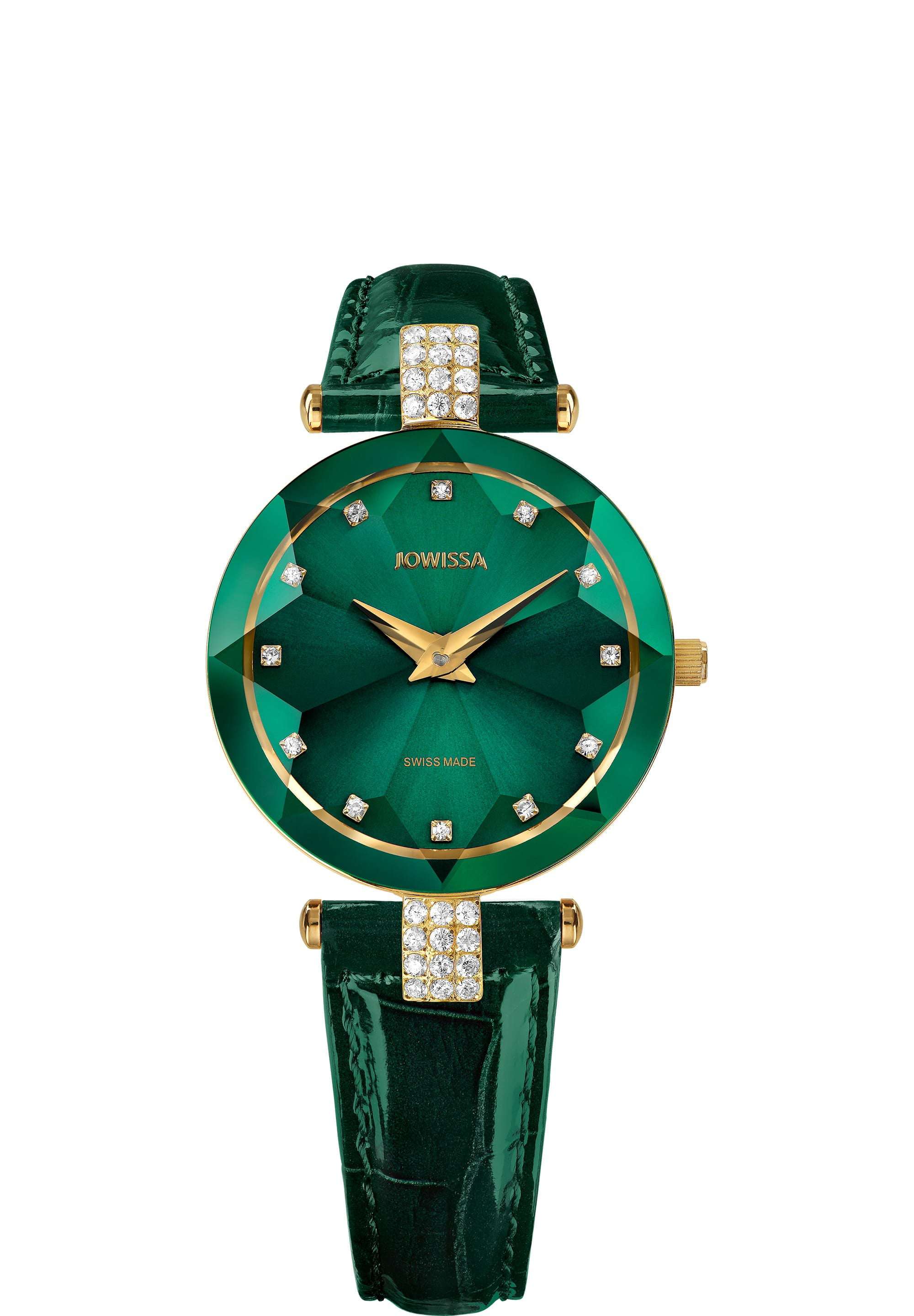Facet Strass Green Women's Dress Watch Elegant Diamond Cut Patent Leather 30mm Swiss Made J5.496.M Facet Strass Green Women's Dress Watch Elegant Diamond Cut Patent Leather 30mm Swiss Made J5.496.M
