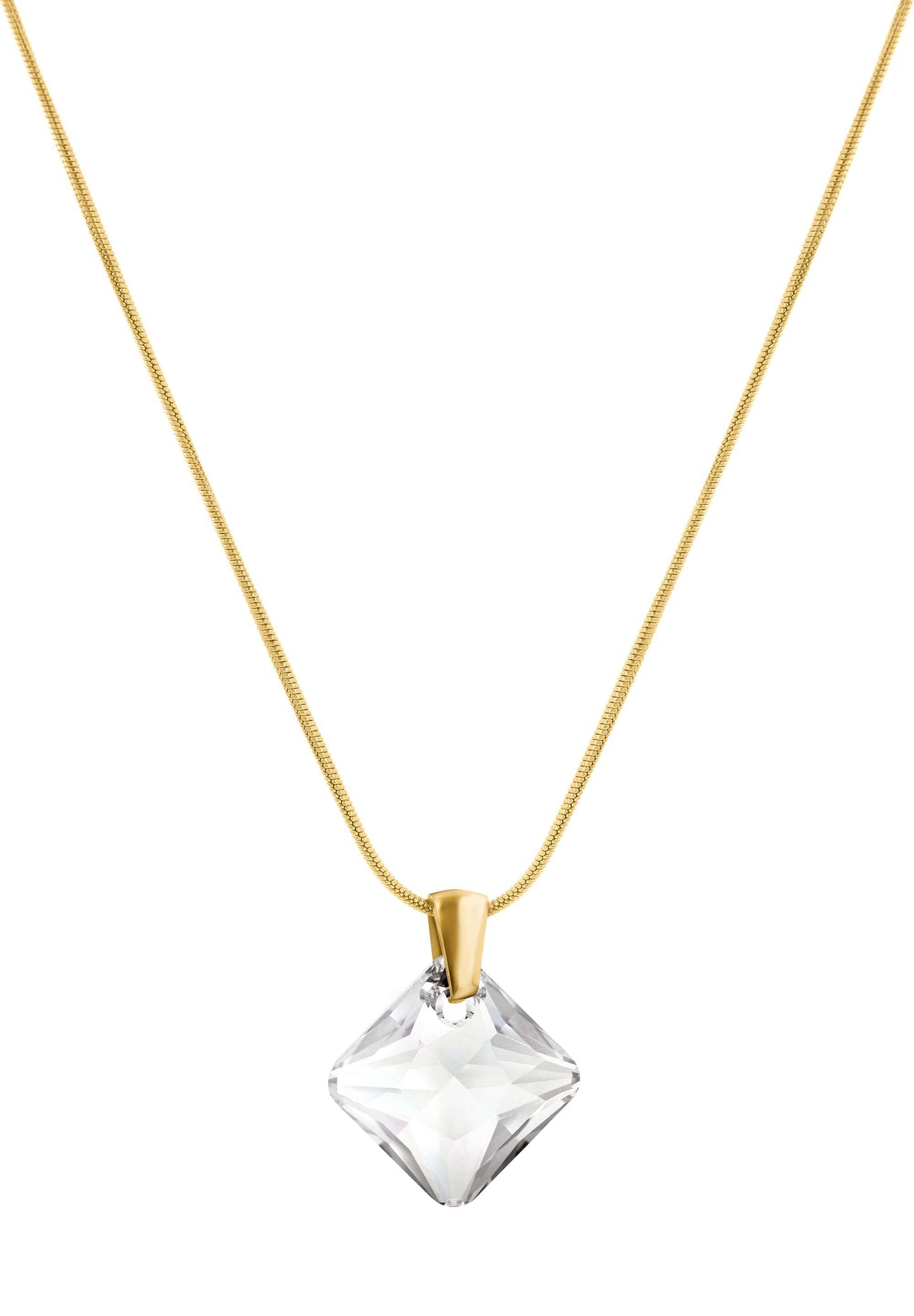Front Image of Facet Princess | Womens | Necklace | Stainless Steel | gold | white Stone | Fashion Jewelry | JS.0036 | Jowissa | Austrian Crystal