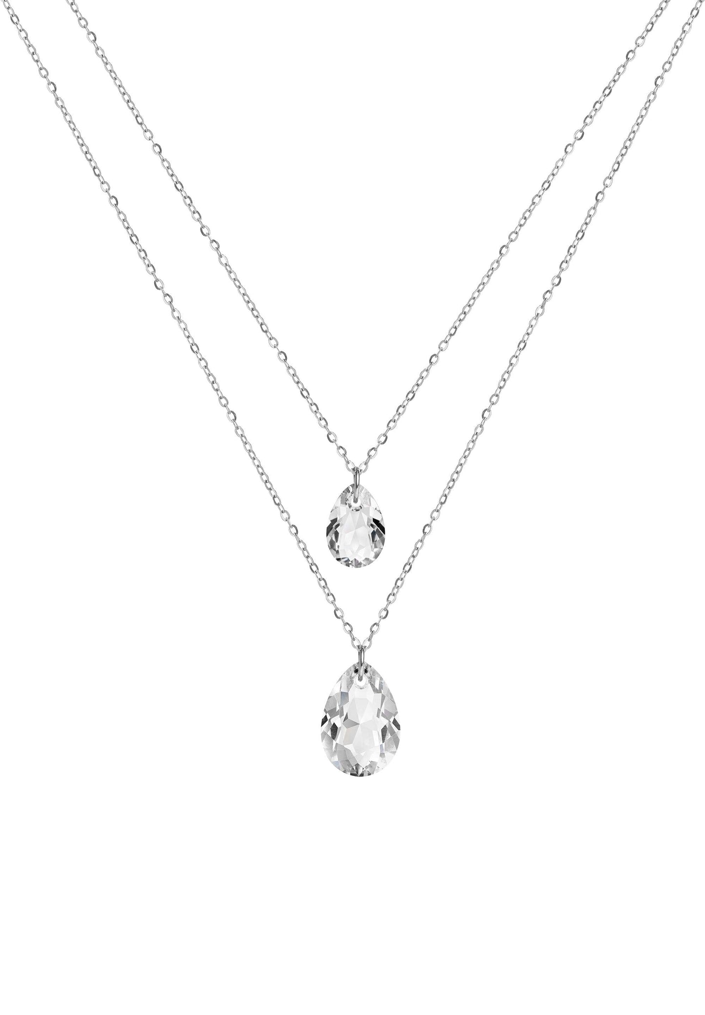 Front Image of Facet Pear | Womens | Necklace | Stainless Steel | silver | white Stone | Fashion Jewelry | JS.0045 | Jowissa | Austrian Crystal