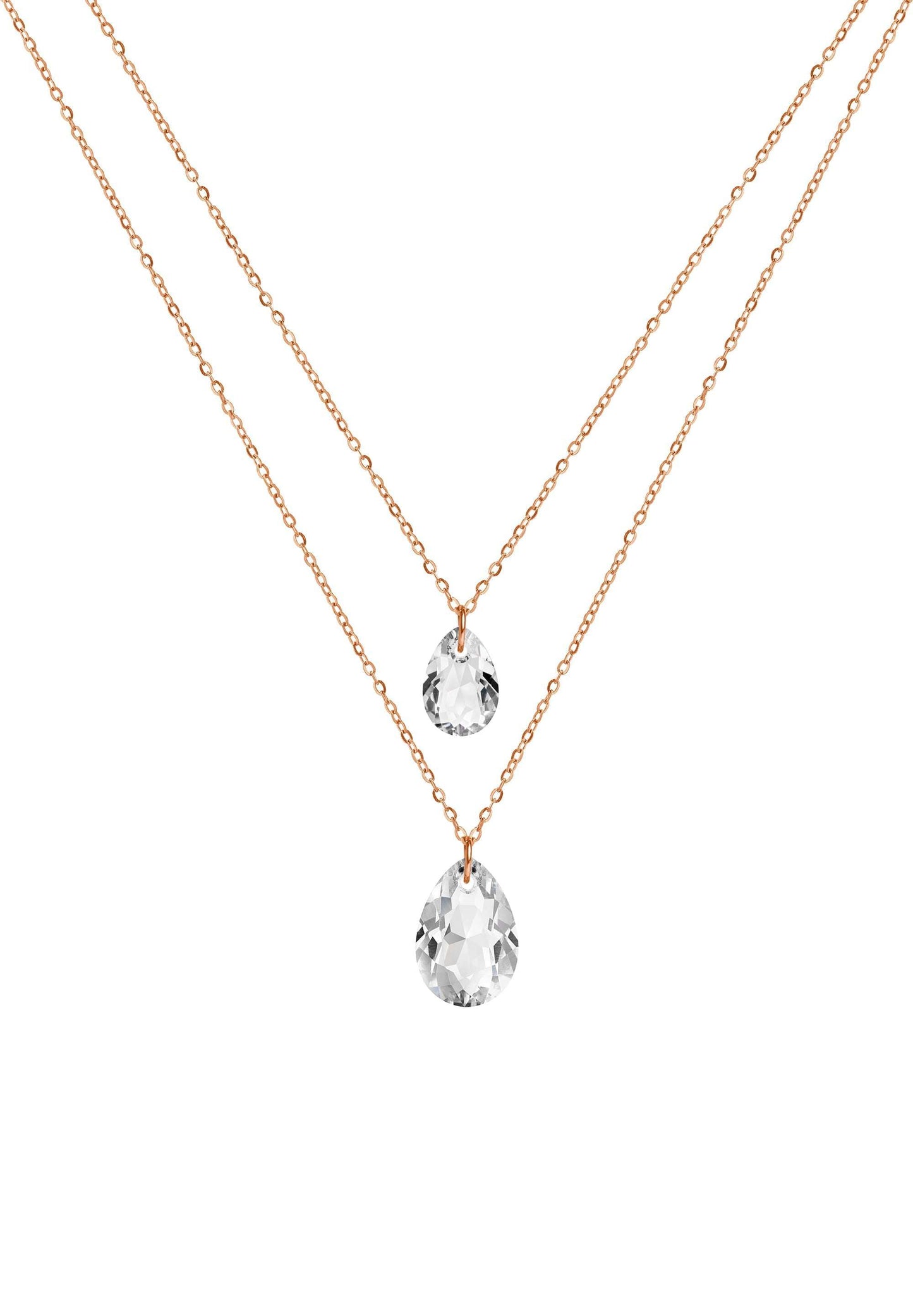 Front Image of Facet Pear | Womens | Necklace | Stainless Steel | rose-gold | white Stone | Fashion Jewelry | JS.0046 | Jowissa | Austrian Crystal
