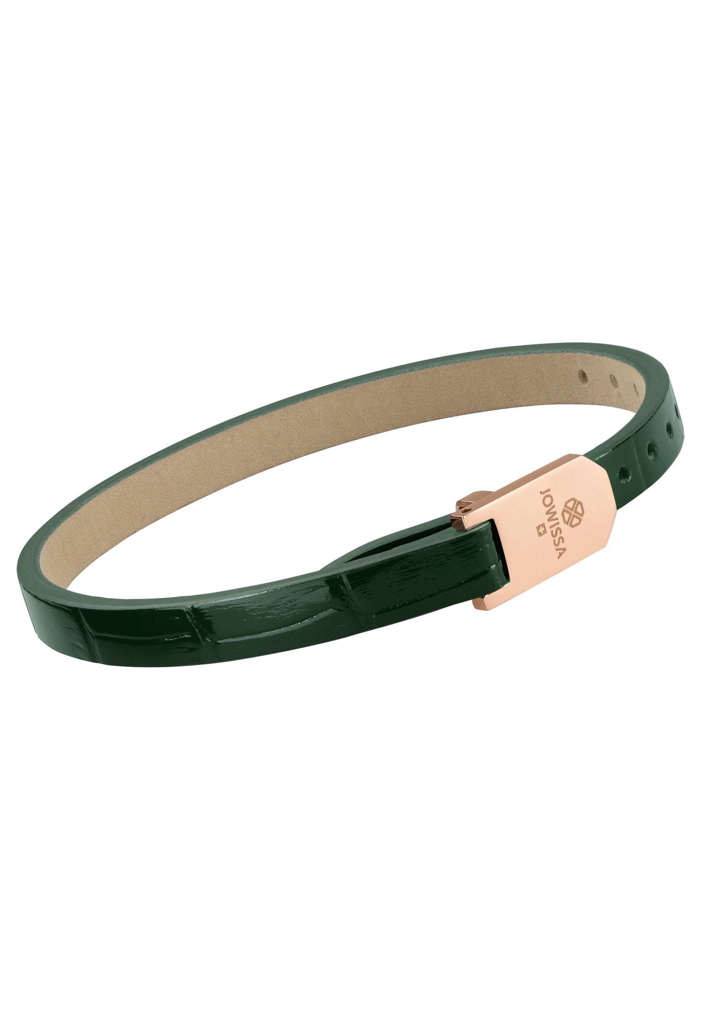 Front Image of Glossy Croco Leather Strap | Womens | Leather Wristband | rose-gold | green | Fashion Jewelry | JS.0114 | Jowissa |