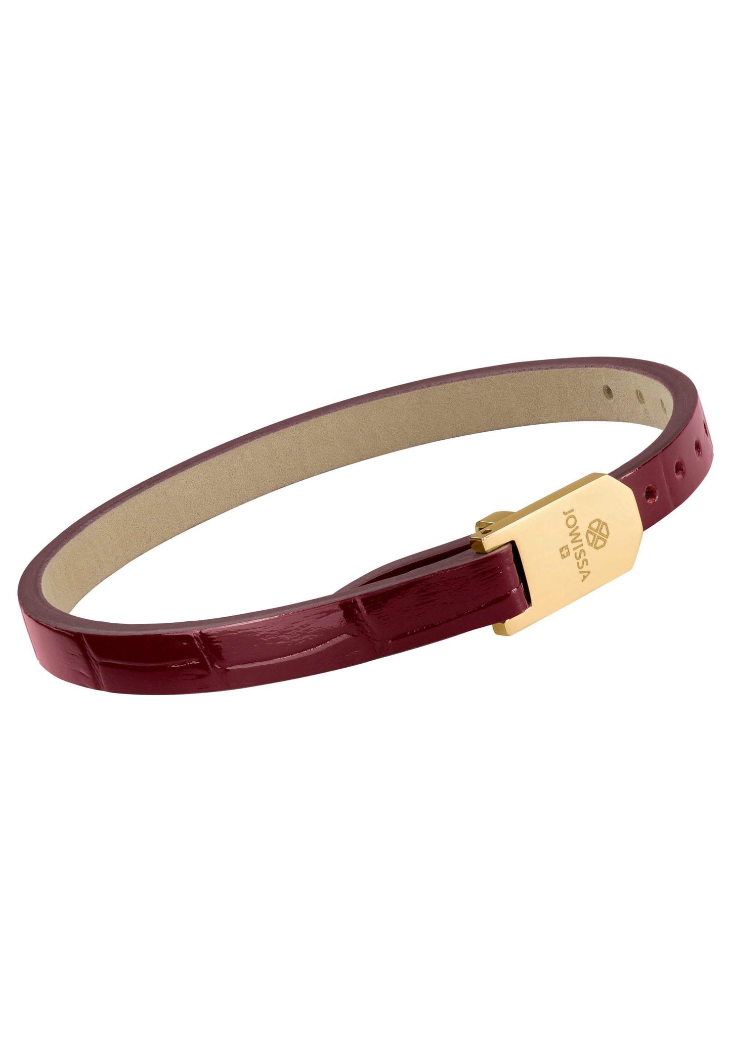 Front Image of Glossy Croco Leather Strap | Womens | Leather Wristband | gold | bordeaux | Fashion Jewelry | JS.0119 | Jowissa |