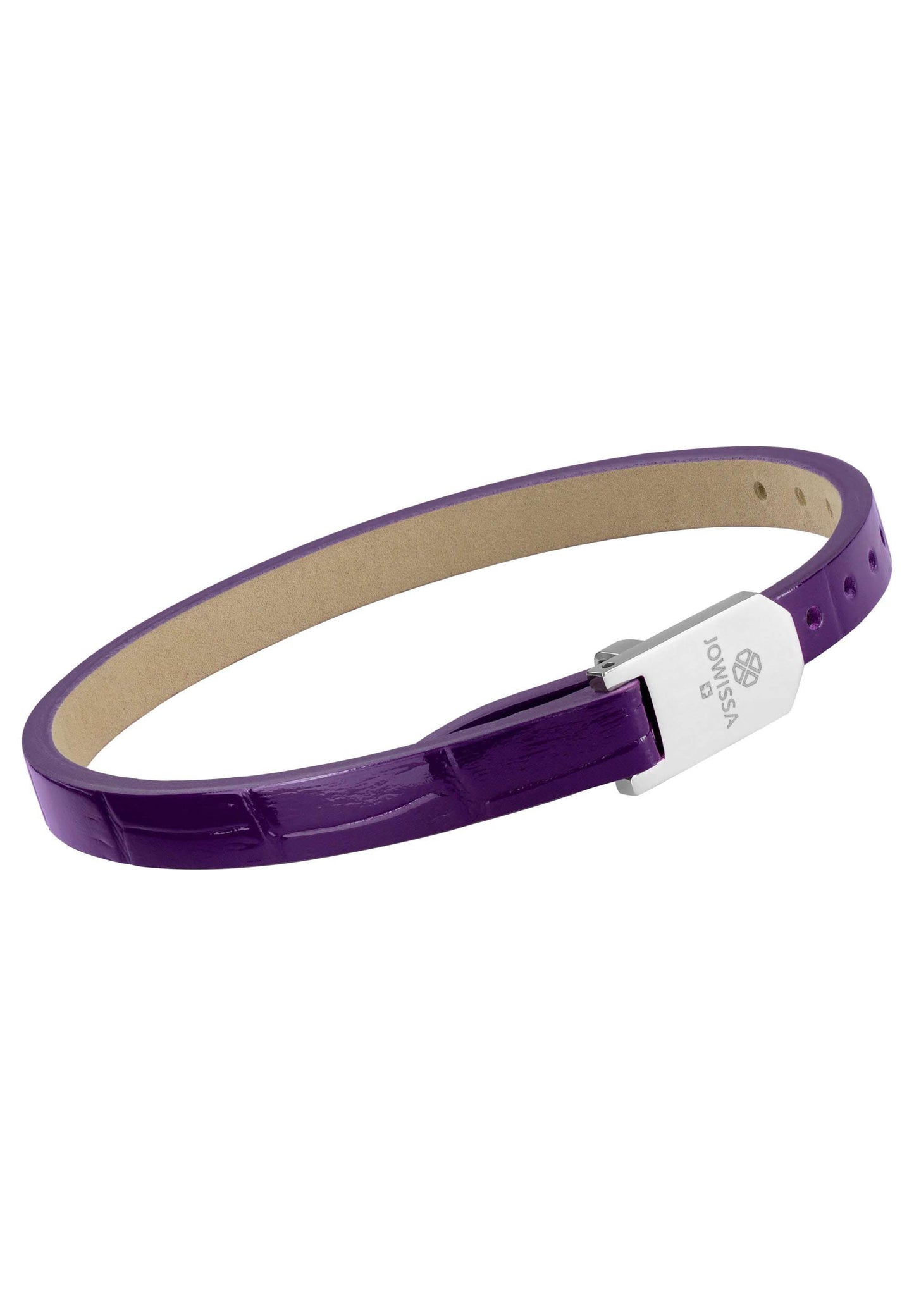 Front Image of Glossy Croco Leather Strap | Womens | Leather Wristband | silver | purple | Fashion Jewelry | JS.0121 | Jowissa |