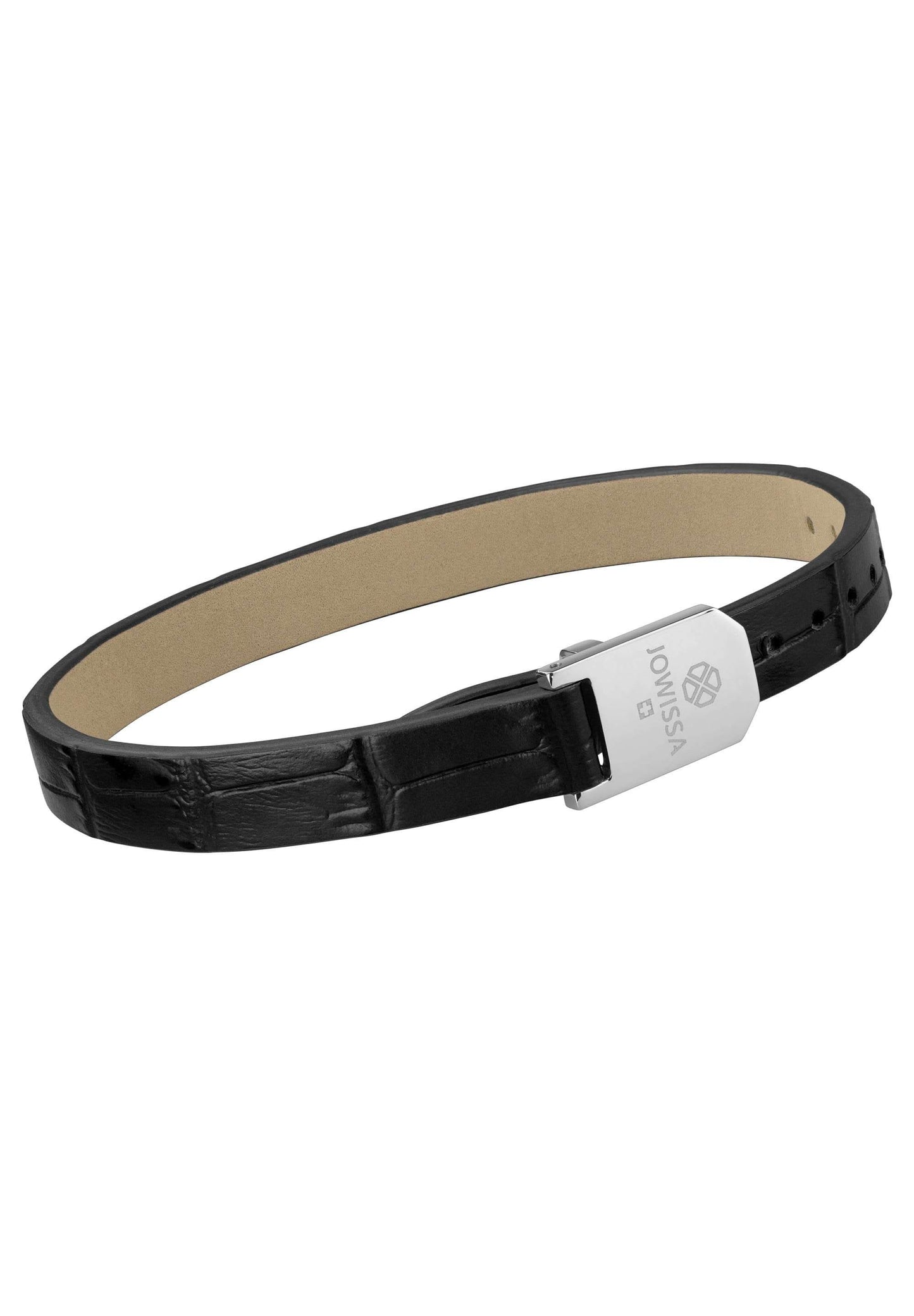 Front Image of Matt Croco Leather Strap | Womens | Leather Wristband | silver | black | Fashion Jewelry | JS.0126 | Jowissa |