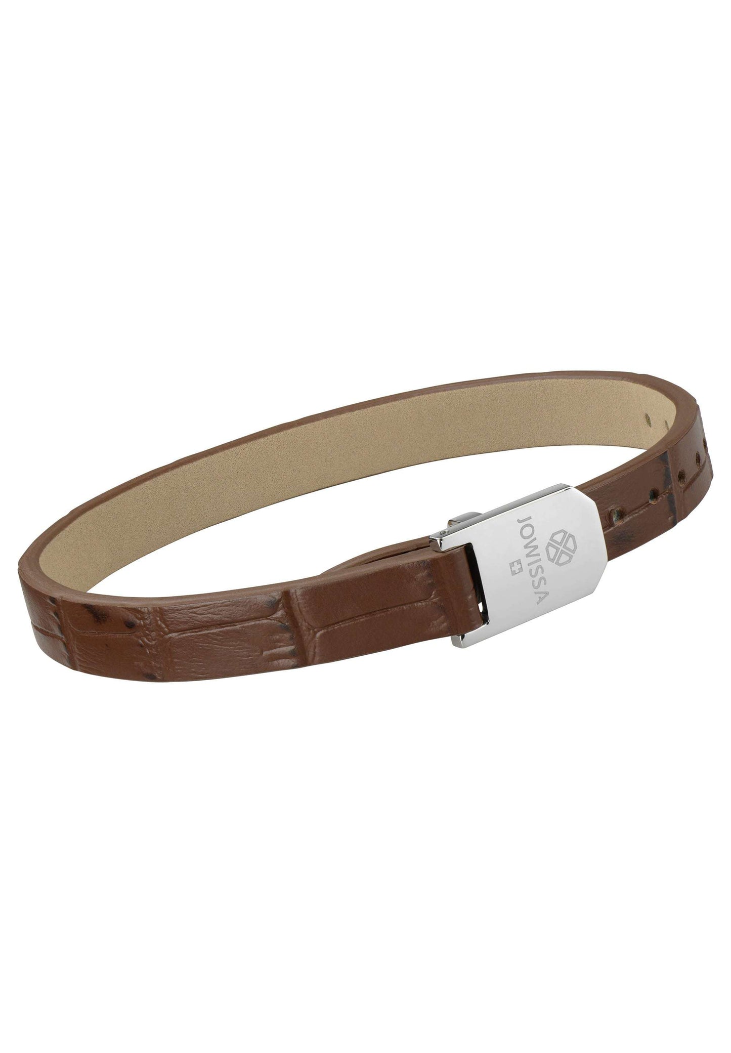 Front Image of Matt Croco Leather Strap | Womens | Leather Wristband | silver | brown | Fashion Jewelry | JS.0127 | Jowissa |