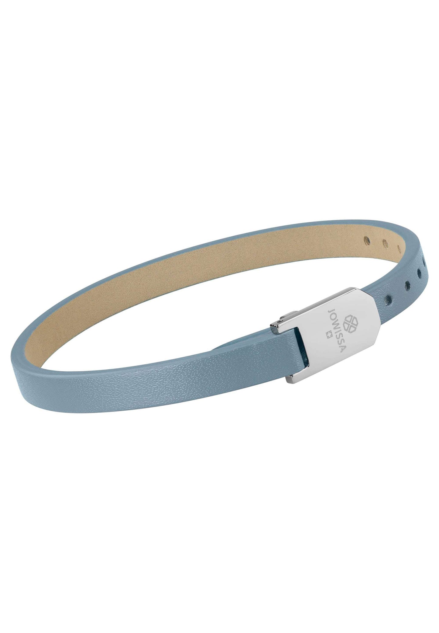 Front Image of Matt Plain Leather Strap | Womens | Leather Wristband | silver | light-blue | Fashion Jewelry | JS.0132 | Jowissa |