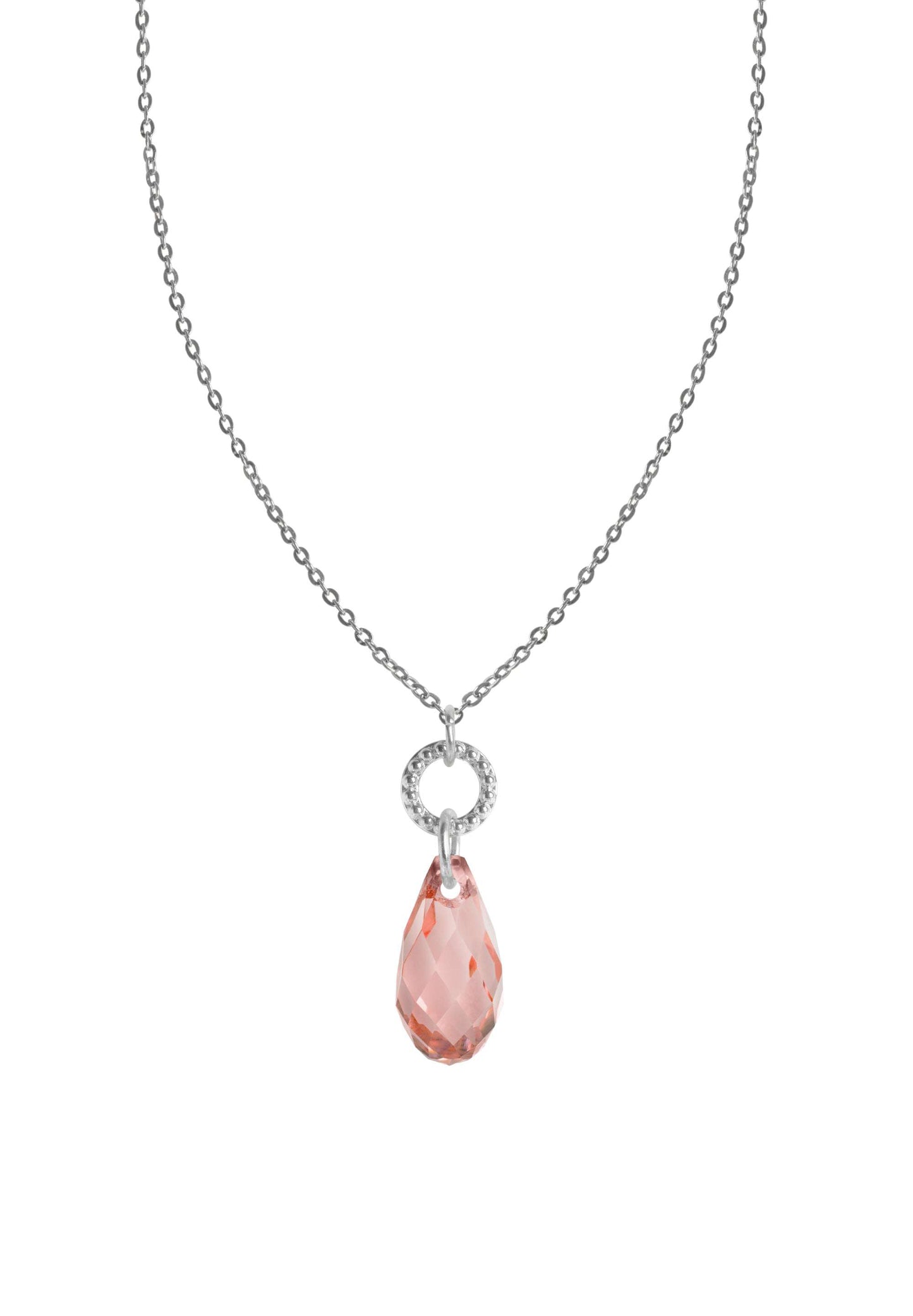 Front Image of Facet Briolette | Womens | Necklace | Stainless Steel | pink | silver Stone | Fashion Jewelry | JS.0194 | Jowissa | Austrian Crystal
