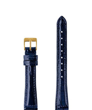 Load image into Gallery viewer, Front View of 15mm Blue / Gold Glossy Croco Watch Strap E3.1451.M by Jowissa
