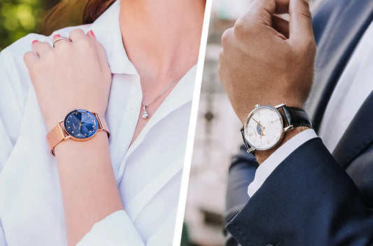 Picture of a woman wearing a blue Jowissa watch and a Man wearing a silver Jowissa watch. What is a Dress Watch? The Ultimate Guide to Minimalist Elegance