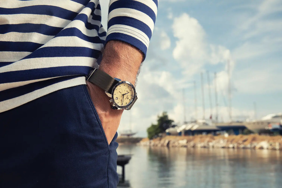 Jowissa Swiss Made LeWy 9 Chronograph on a Mans Wrist by the sea