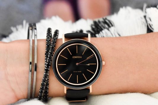 Jowissa Ladies Watch in black and rose gold combined with matching bracelets to complete the style.
