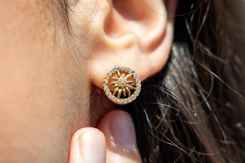 Earrings with edelweiss and cz Stones made from Stainless Steel by Jowissa