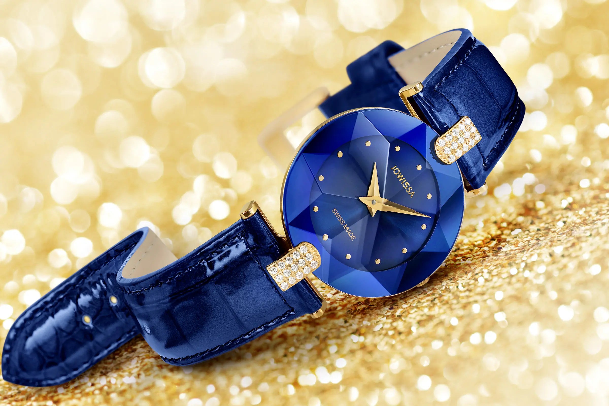 Blue Leather Watch by Jowissa: Vibrant Azure Dial with Matching Genuine Calfskin Strap.