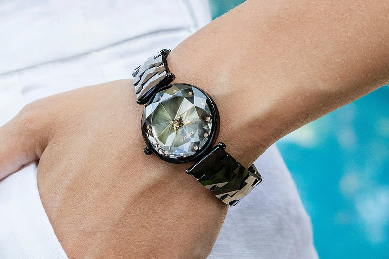 Silver and Black Women's Watch by Jowissa. Magic Sapphire with black ceramic bracelet. All Swiss Made.