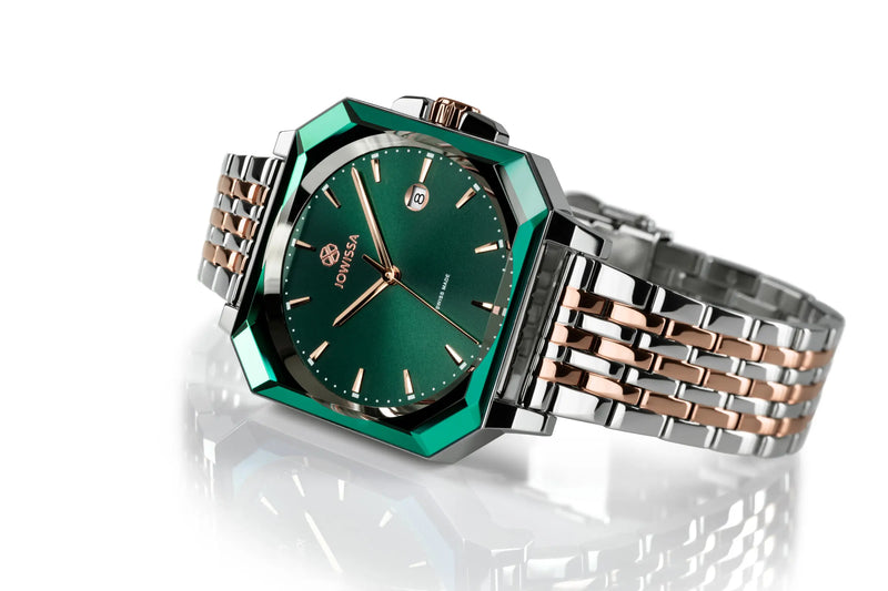 Swiss Watch for Men Octa 3 with green dial and green bezel. Square Mens Watch swiss made by Jowissa