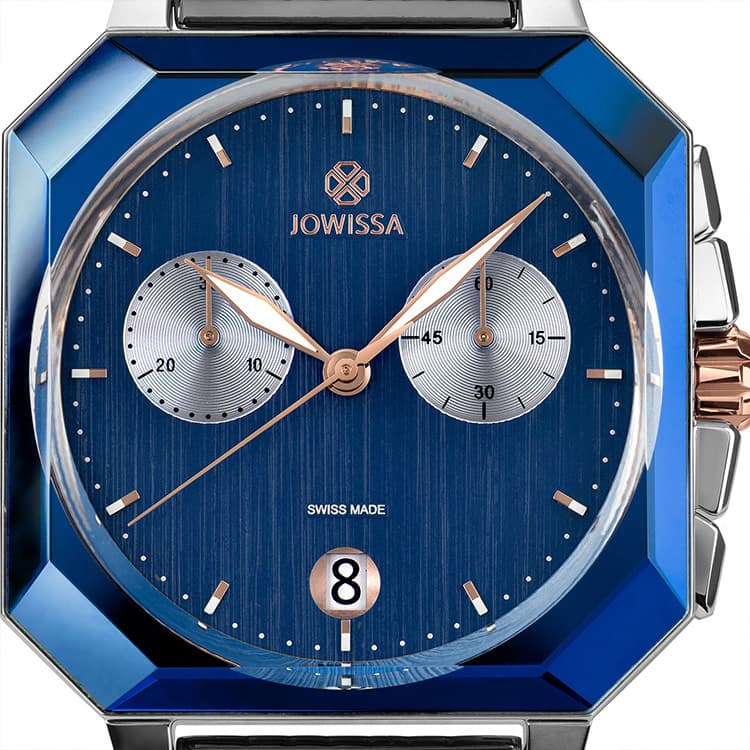 Square Watches for Men by Jowissa. Octa 6 Chronograph with blue dial.