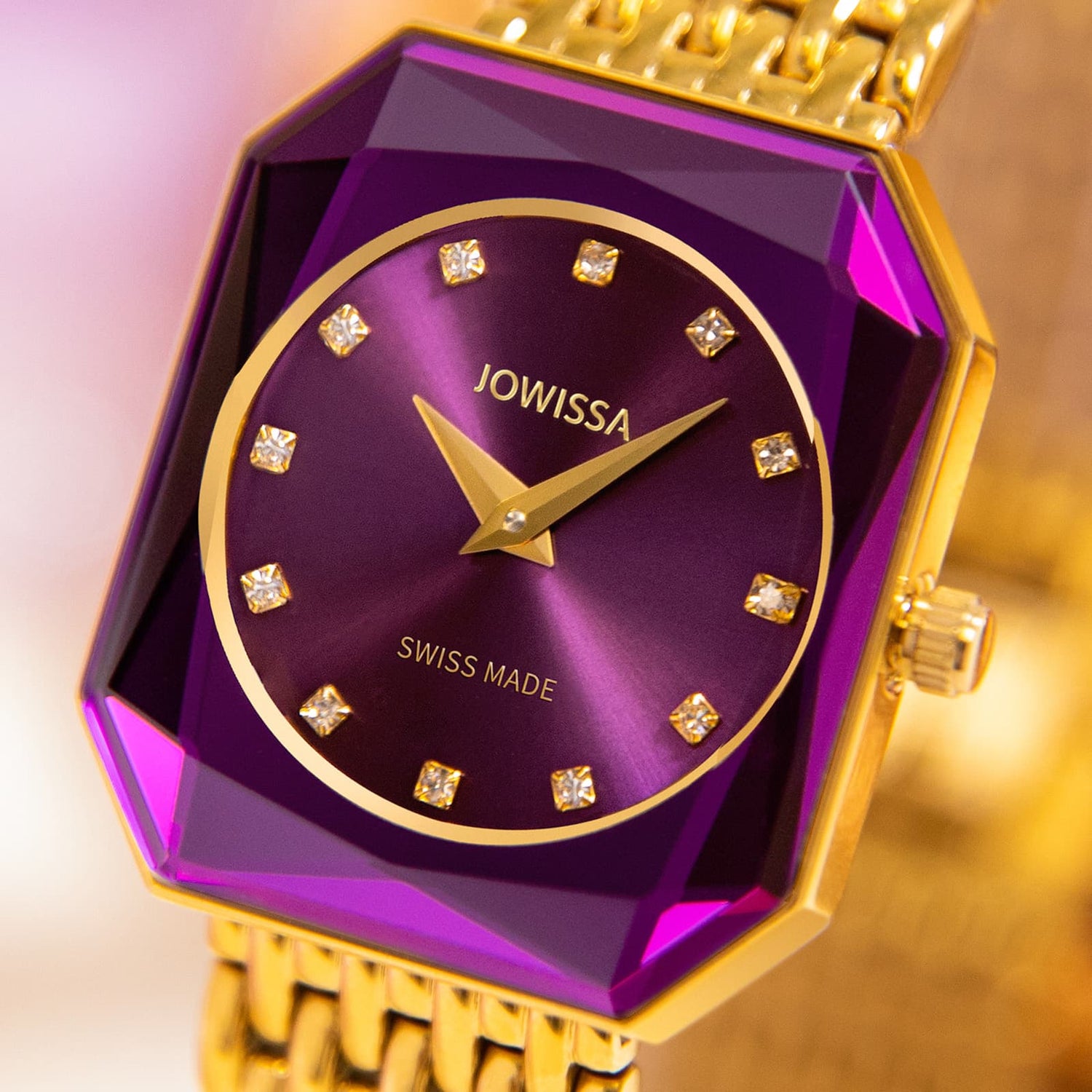 Women Watches Purple by Jowissa. See a Facet Radiant with purple dial and purple facetted glass. All Swiss Made by Jowissa