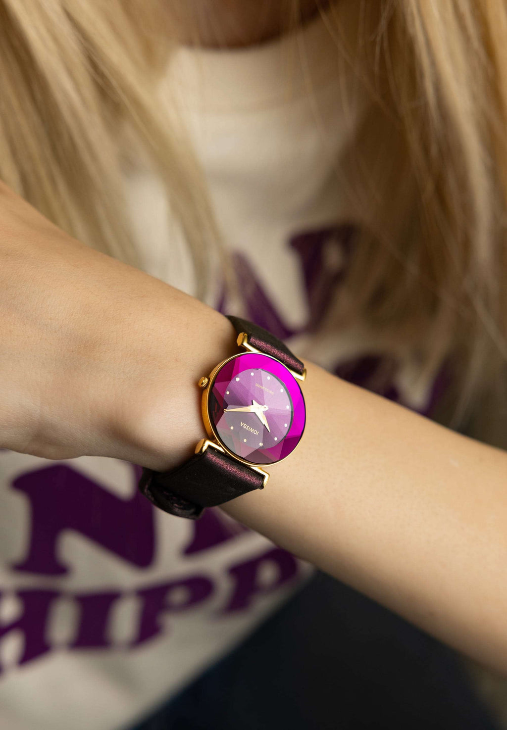 Jowissa watch for women - with purple strap and purple dial - all swiss made with gold details