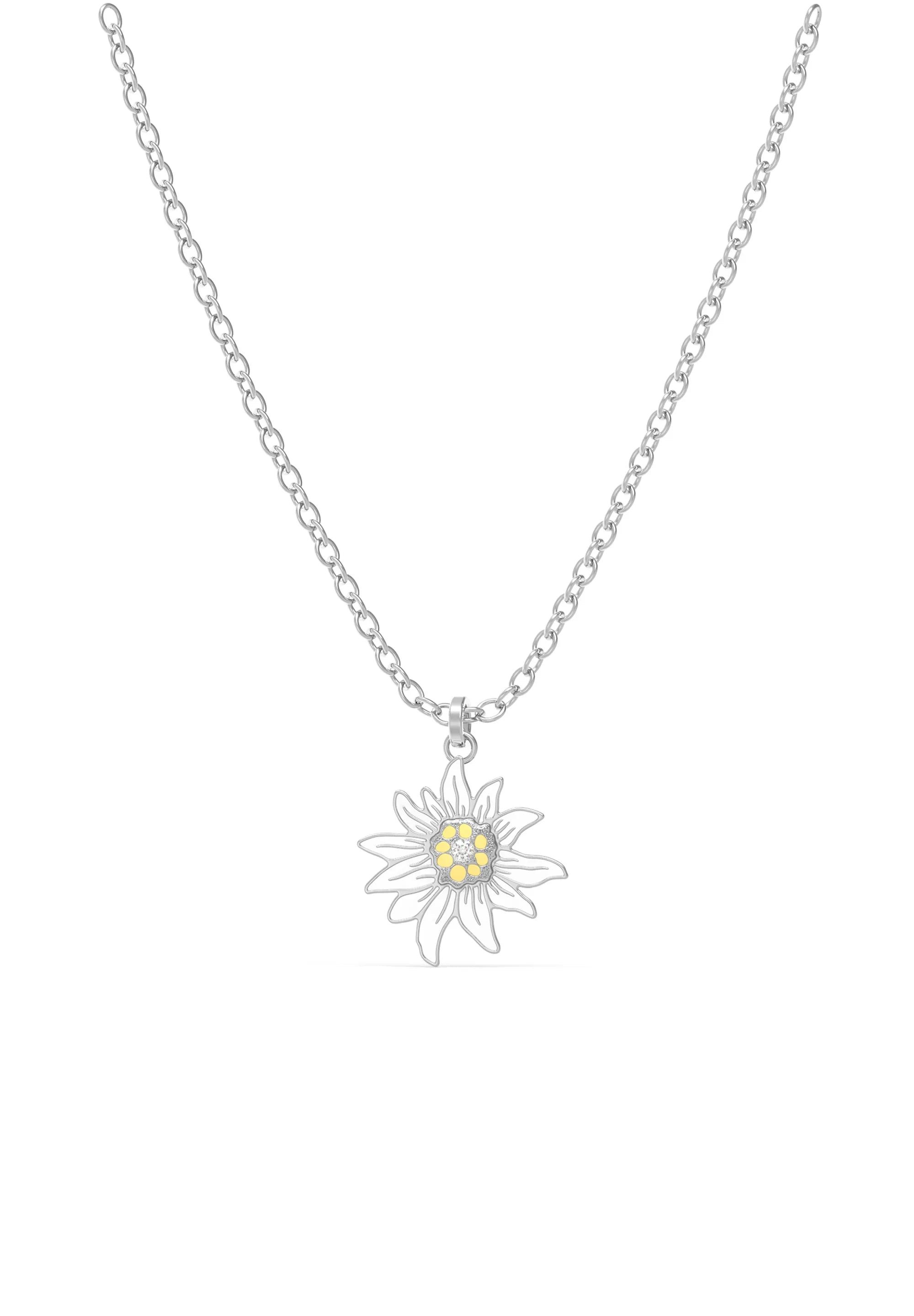 【希少】スイス製 GUEISSAZ-JACCARD オルゴール エーデルワイス Edelweiss Jewelry Stainless Steel Chain Necklace with white Flower