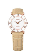 Swiss watch for women - gold watch with gold leather strap and white dial - all swiss made