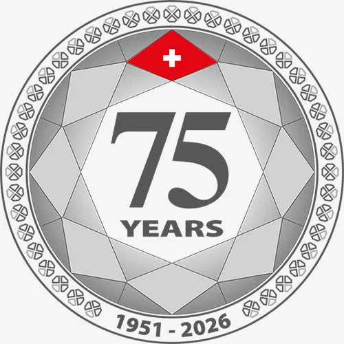 Celebratory emblem for 75 years Jowissa Swiss Made Watches with a Swiss flag, featuring the number '75' and '1951-2026'.
Affordable Luxury Watches since 1951.
