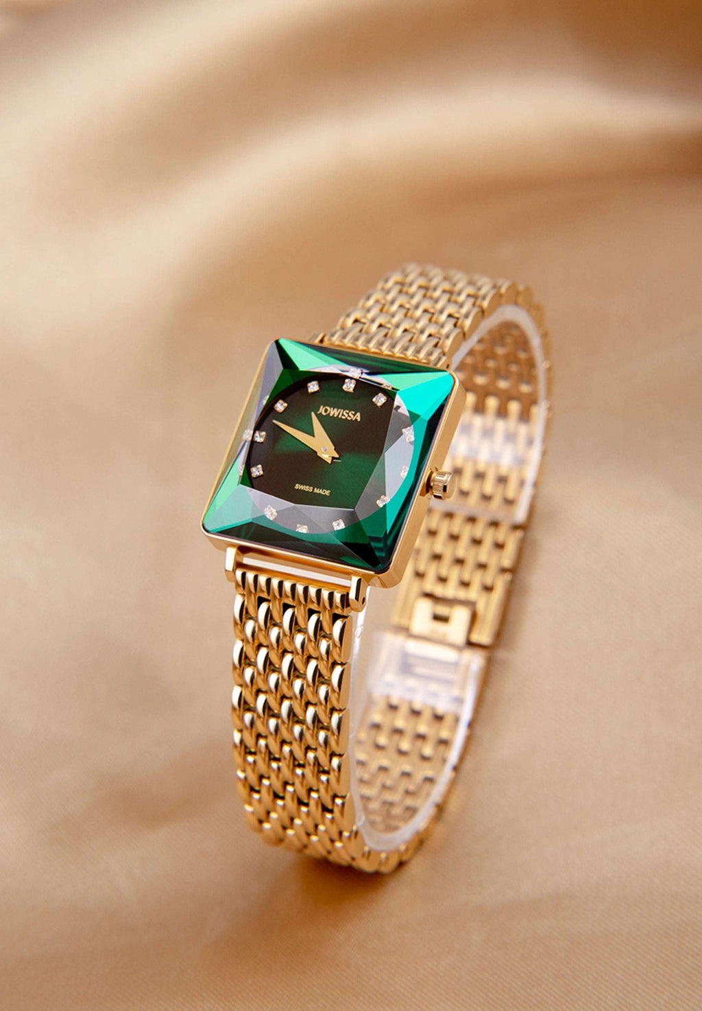 Swiss ladies watch - with gold strap and green dial - all swiss made watch for women