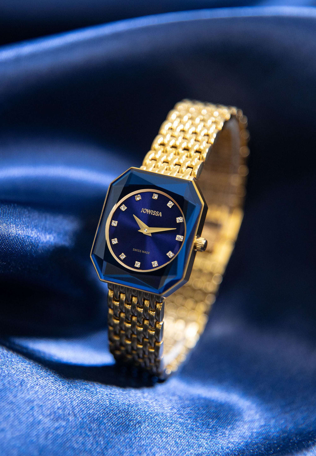 Blue Jowissa Watch with gold strap and blue dial - all swiss made watch for women