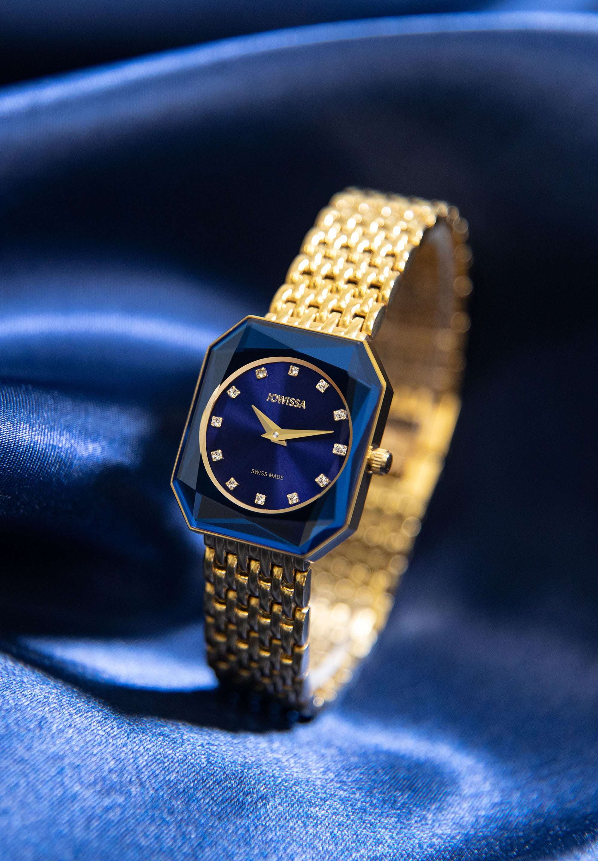 Blue Jowissa Watch with gold strap and blue dial - all swiss made watch for women