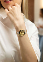 Swiss watch for ladies - with gold and white strap and gold dial - made in switzerland watch for women