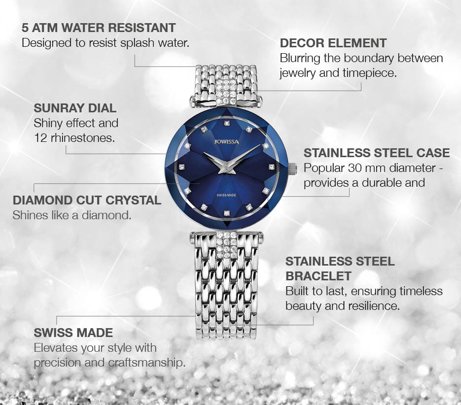 Facet Strass Gold Dark Blue Women's Dress Watch Diamond Cut