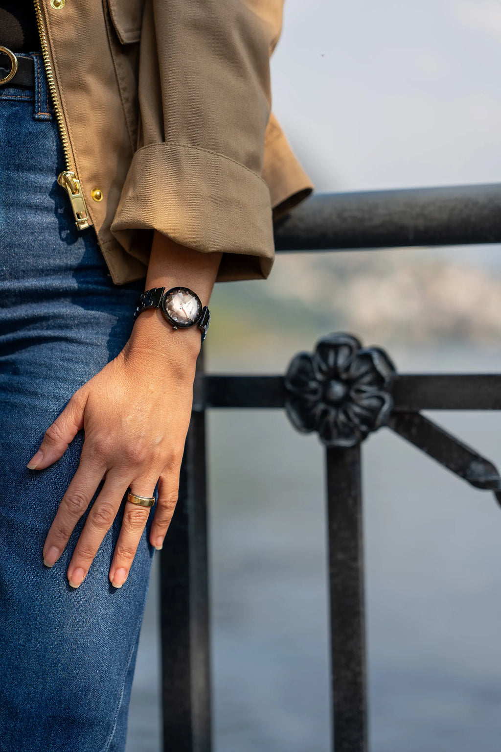 Swiss black watch for women with black strap and dial - swiss made watch for ladies