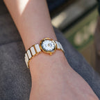 Swiss white watch for women with white strap and gold details - all swiss made