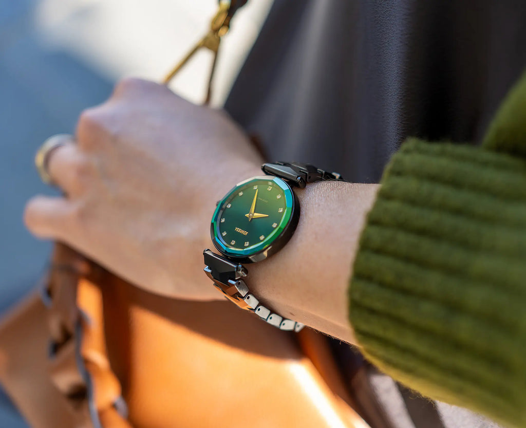 Swiss green watch safira for women - with black strap and green dial - all swiss made watch