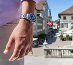 Swiss silver watch for men with silver strap and blue dial all swiss made watch for men