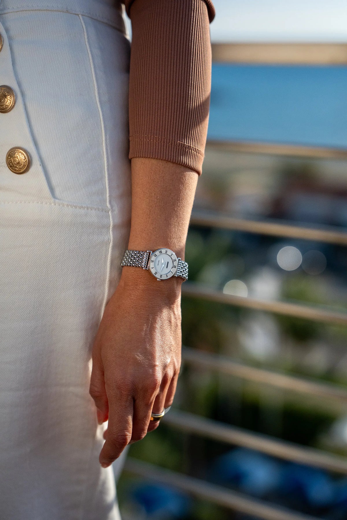 Swiss Silver watch for women - with silver strap and white dial all swiss made watch with roman numbers