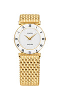 Sapphire gold watch for women with gold strap and white dial - all swiss made watch with roman numbers