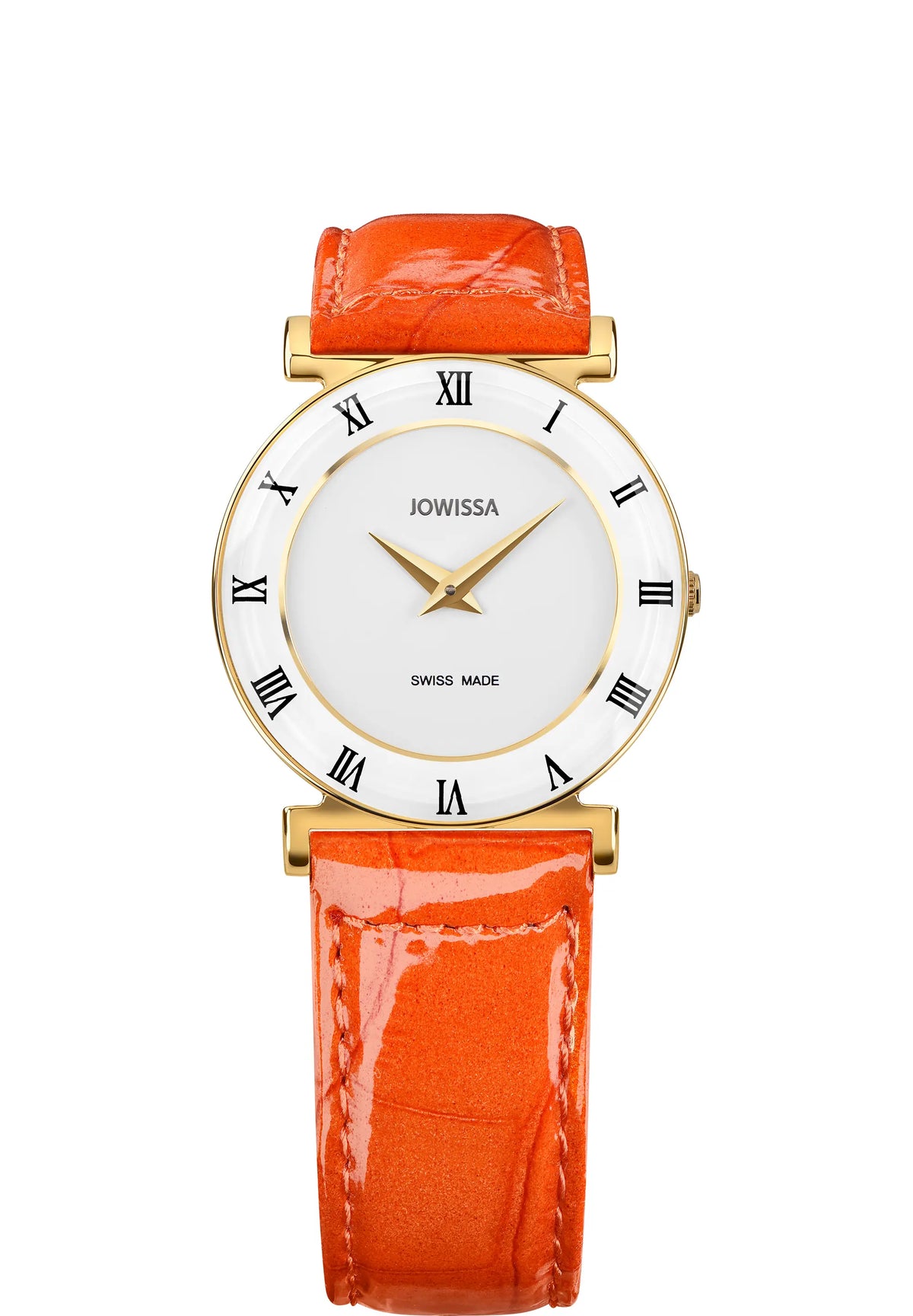 Swiss orange roma watch for women with orange leather strap and white dial - all swiss made watch for ladies