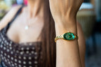 Swiss green watch for women with gold strap and green dial - all swiss made watch for ladies